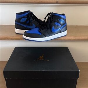 New in box Air Jordan 1 Mid Black / Hyper Royal M 9.5 / W 11